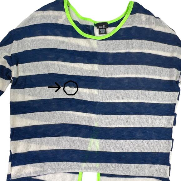 Rue 21 Navy & White Striped Drop Shoulder Sweater Split Tail 3/4 Sleeves Large - Picture 3 of 11